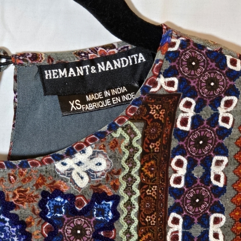 Hemant & Nandita Anthropologie 100% Silk Beaded Cropped Short Sleeve Boho - Picture 3 of 10